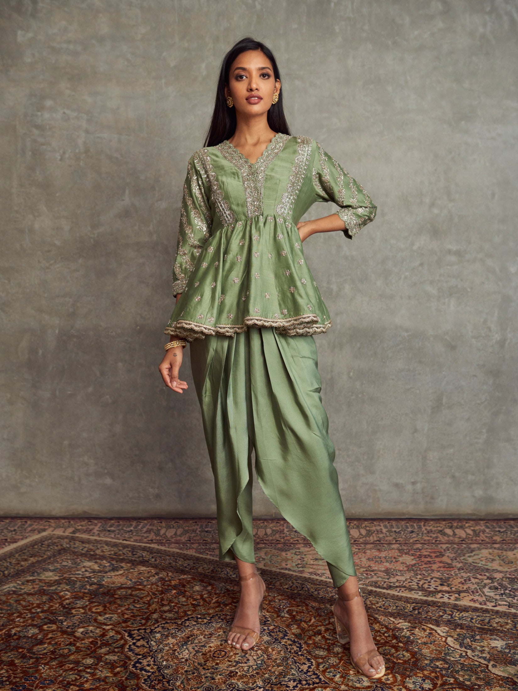 Buy Peach Satin Embroidery Gota Lace Embellished Kurta With Dhoti Pant For  Girls by Banana Bee Online at Aza Fashions.